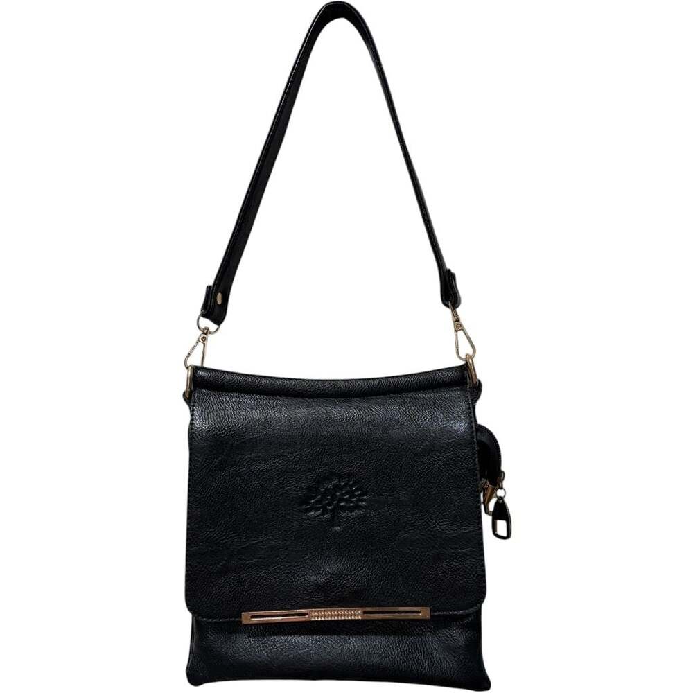 Classic Black Textured Faux Leather Shoulder Bag / Crossbody